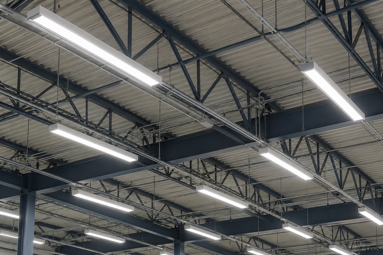 Illustrative LED-lit factory ceiling