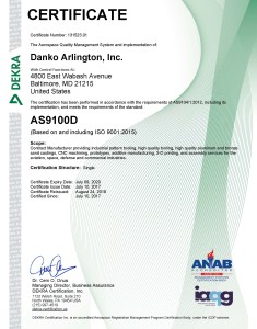 Danko Arlington Certifies to AS9100D
